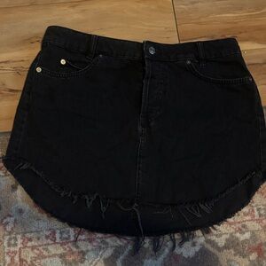 Free people Black Denim Mini Skirt with Frayed Hem